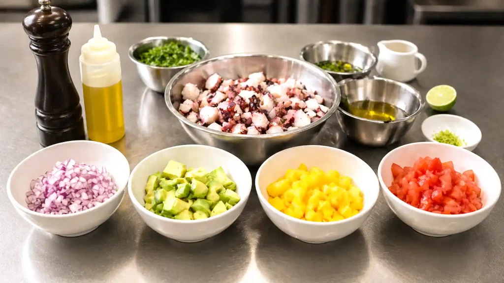 Ingredientes para el tartar de topping de pulpo propuesto por Don Chef Quality